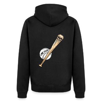 Baseball-Schädel Baseball Skull - Unisex Premium Organic Zip Hoodie - black - Back - Nico (187cm)