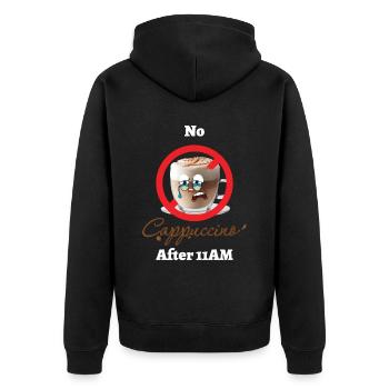 No Cappuccino After 11AM Kaffee Italien - Unisex Premium Bio Zip Hoodie - Schwarz - Hinten - Nico (187cm)