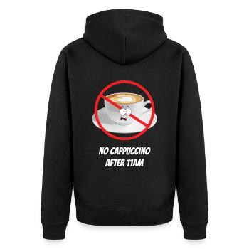 No Cappuccino After 11AM Kaffee Italien - Unisex Premium Bio Zip Hoodie - Schwarz - Hinten - Nico (187cm)
