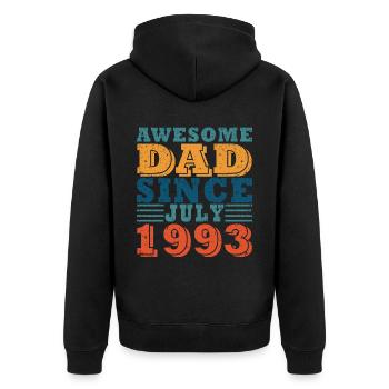 Père Juillet 1993 Vintage Anniversaire Papa Disant 30 - Veste à capuche bio Premium Unisexe - noir - Dos - Nico (187cm)