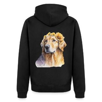 Cute Golden Retriever Sunflower Dog Breed Pet Pupp - Unisex Premium Organic Zip Hoodie - black - Back - Nico (187cm)