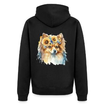 Cute Pomeranian Pom Spitz Sunflower Dog Breed Pet - Unisex Premium Organic Zip Hoodie - black - Back - Nico (187cm)