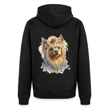 Cute Yorkshire Terrier Sunflower Dog Breed Pet Pup - Unisex Premium Organic Zip Hoodie - black - Back - Nico (187cm)