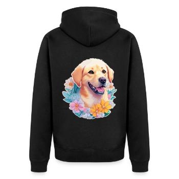 Chien Labrador Retriever avec motif de couronne de fleurs - Veste à capuche bio Premium Unisexe - noir - Dos - Nico (187cm)