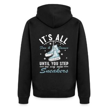 "Du Tritt Auf Meine Turnschuhe" Schuhe Fan - Unisex Premium Bio Zip Hoodie - Schwarz - Hinten - Nico (187cm)