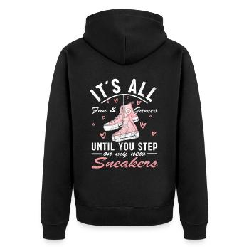 "Du Tritt Auf Meine Turnschuhe" Schuhe Fan - Unisex Premium Bio Zip Hoodie - Schwarz - Hinten - Nico (187cm)
