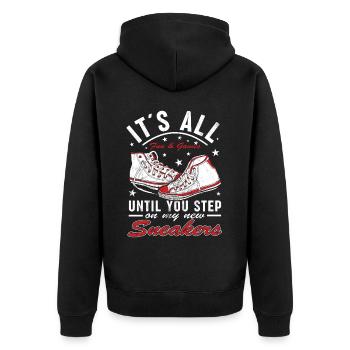 "Du Tritt Auf Meine Turnschuhe" Schuhe Fan - Unisex Premium Bio Zip Hoodie - Schwarz - Hinten - Nico (187cm)