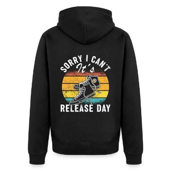 "Entschuldigung, Ich Kann Es Nicht - Unisex Premium Bio Zip Hoodie - Schwarz - Hinten - Nico (187cm)