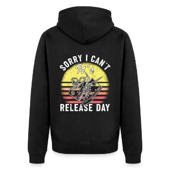 "Entschuldigung, Ich Kann Es Nicht - Unisex Premium Bio Zip Hoodie - Schwarz - Hinten - Nico (187cm)