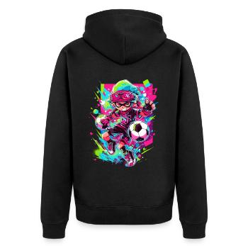 StreetArt-Gaming trifft auf Cartoon-Fußballer - Unisex Premium Bio Zip Hoodie - Schwarz - Hinten - Nico (187cm)