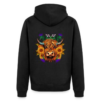 Scottish Thistle Sunflower Highland Cow - Unisex Premium Bio Zip Hoodie - Schwarz - Hinten - Nico (187cm)