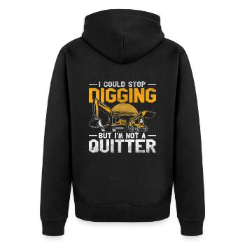 Baggerfahrer Digging But I'm Not A Quitter - Unisex Premium Bio Zip Hoodie - Schwarz - Hinten - Nico (187cm)