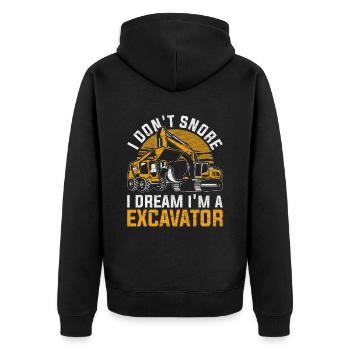 Baggerfahrer I Don't Snore I Dream I'm Excavator - Unisex Premium Bio Zip Hoodie - Schwarz - Hinten - Nico (187cm)