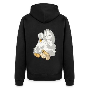 Silk Chicken Hen with Chick Silk Chicken Chicken - Unisex Premium Organic Zip Hoodie - black - Back - Nico (187cm)