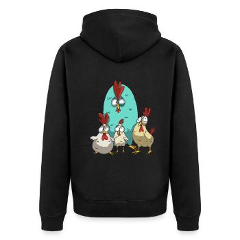 Funny Chickens Chicken Design Chicken Flock with Humor - Unisex Premium Organic Zip Hoodie - black - Back - Nico (187cm)