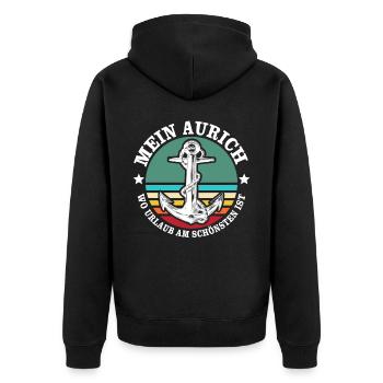 Aurich Urlaub - Unisex Premium Bio Zip Hoodie - Schwarz - Hinten - Nico (187cm)