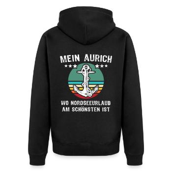 Aurich Urlaub - Unisex Premium Bio Zip Hoodie - Schwarz - Hinten - Nico (187cm)
