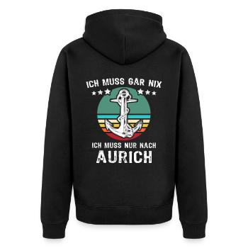 Aurich Urlaub - Unisex Premium Bio Zip Hoodie - Schwarz - Hinten - Nico (187cm)