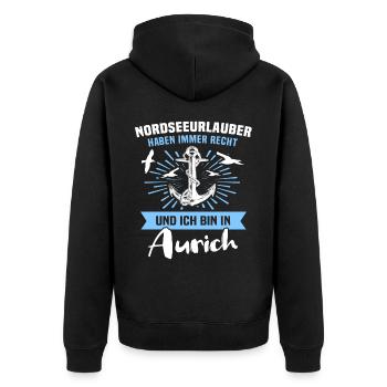 Aurich Urlaub - Unisex Premium Bio Zip Hoodie - Schwarz - Hinten - Nico (187cm)