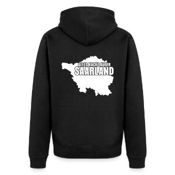 Saarland Witz Saarländer - Unisex Premium Bio Zip Hoodie - Schwarz - Hinten - Nico (187cm)