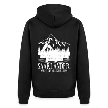 Saarland Wandern Saarländer - Unisex Premium Bio Zip Hoodie - Schwarz - Hinten - Nico (187cm)