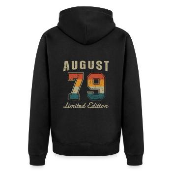 Geburtstag: August 1979 - Limited Edition Retro - Unisex Premium Bio Zip Hoodie - Schwarz - Hinten - Nico (187cm)