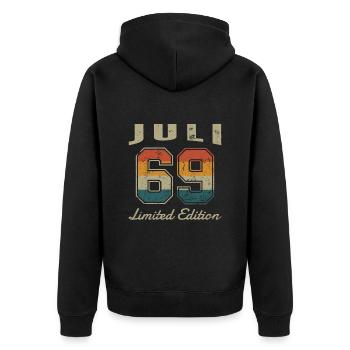 Juli, 1969, July, - Unisex Premium Bio Zip Hoodie - Schwarz - Hinten - Nico (187cm)