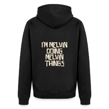 I'm Melvin doing Melvin things - Unisex Premium Organic Zip Hoodie - black - Back - Nico (187cm)