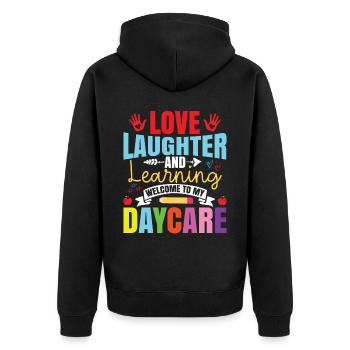 Bienvenue à ma garderie - Veste à capuche bio Premium Unisexe - noir - Dos - Nico (187cm)