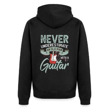 Never Underestimate An Old Man With A Guitar - Unisex Premium Organic Zip Hoodie - black - Back - Nico (187cm)
