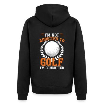 Ich bin nicht süchtig nach Golf, ich bin dem Golfen verpflichtet - Unisex Premium Bio Zip Hoodie - Schwarz - Hinten - Nico (187cm)