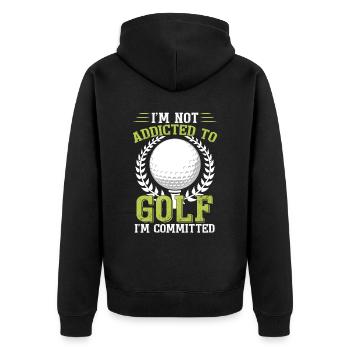 Ich bin nicht süchtig nach Golf, ich bin engagiert - Unisex Premium Bio Zip Hoodie - Schwarz - Hinten - Nico (187cm)