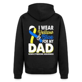Portez du jaune bleu pour le syndrome de Down de papa - Veste à capuche bio Premium Unisexe - noir - Dos - Nico (187cm)