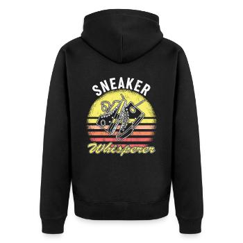 "Sneaker Whisperer" Sneaker -Sammler - Unisex Premium Bio Zip Hoodie - Schwarz - Hinten - Nico (187cm)