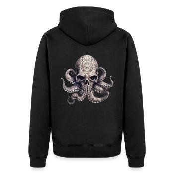 Octopus Skull Enigmatic Vintage Gradient Tentacles - Unisex Premium Organic Zip Hoodie - black - Back - Nico (187cm)