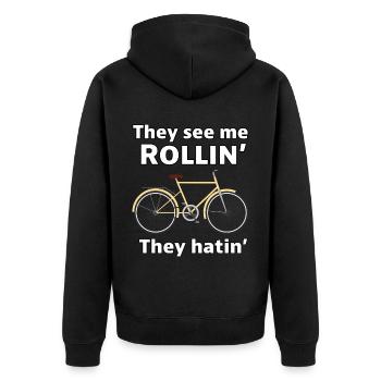 Retro Rider Vintage Vibes auf zwei Rädern Fahrradliebhaber - Unisex Premium Bio Zip Hoodie - Schwarz - Hinten - Nico (187cm)