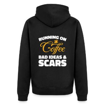 Schwarzer Humor Kaffee Running On Coffee - Unisex Premium Bio Zip Hoodie - Schwarz - Hinten - Nico (187cm)