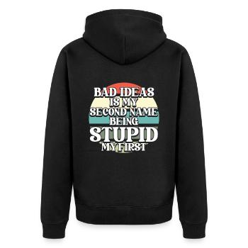 Schwarzer Humor - Unisex Premium Bio Zip Hoodie - Schwarz - Hinten - Nico (187cm)