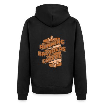 Schwarzer Humor Kaffee Running On Coffee - Unisex Premium Bio Zip Hoodie - Schwarz - Hinten - Nico (187cm)