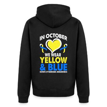 En octobre, nous portons le jaune et le bleu - Veste à capuche bio Premium Unisexe - noir - Dos - Nico (187cm)