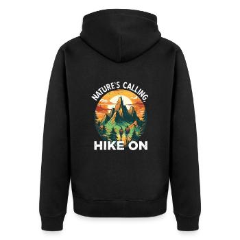 Nature's Calling Hike On Calling Hiking adventure - Unisex Premium Organic Zip Hoodie - black - Back - Nico (187cm)
