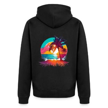 Sommer Sonne Palmen Strand Insel - Unisex Premium Bio Zip Hoodie - Schwarz - Hinten - Nico (187cm)