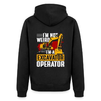 Ich bin nicht komisch ich bin Baggerfahrer - Unisex Premium Bio Zip Hoodie - Schwarz - Hinten - Nico (187cm)