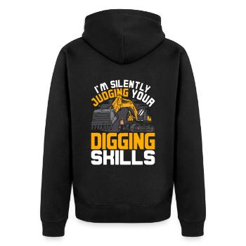 Baggerfahrer Silently Judging Your Digging Skills - Unisex Premium Bio Zip Hoodie - Schwarz - Hinten - Nico (187cm)