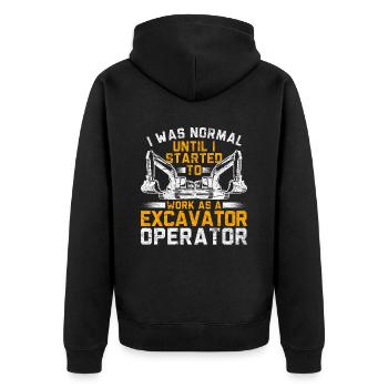 Baggerfahrer I Was Normal - Unisex Premium Bio Zip Hoodie - Schwarz - Hinten - Nico (187cm)