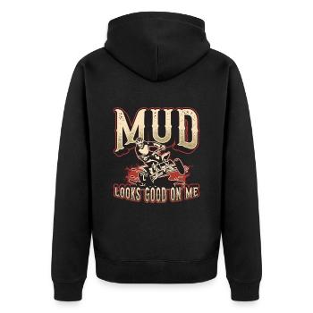 Off-Road Racing Mud Looks Good On Me Motocross - Unisex Premium Organic Zip Hoodie - black - Back - Nico (187cm)