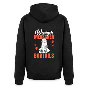 Mehr Bobtail Altenglischer Schäferhund - Unisex Premium Bio Zip Hoodie - Schwarz - Hinten - Nico (187cm)