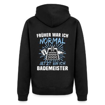 Schwimmmeister Bademeister - Unisex Premium Bio Zip Hoodie - Schwarz - Hinten - Nico (187cm)