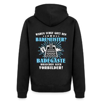 Schwimmmeister Bademeister - Unisex Premium Bio Zip Hoodie - Schwarz - Hinten - Nico (187cm)