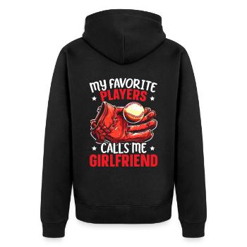 Baseball-Freundin Sportliebhaber Baseball-Fan - Unisex Premium Bio Zip Hoodie - Schwarz - Hinten - Nico (187cm)